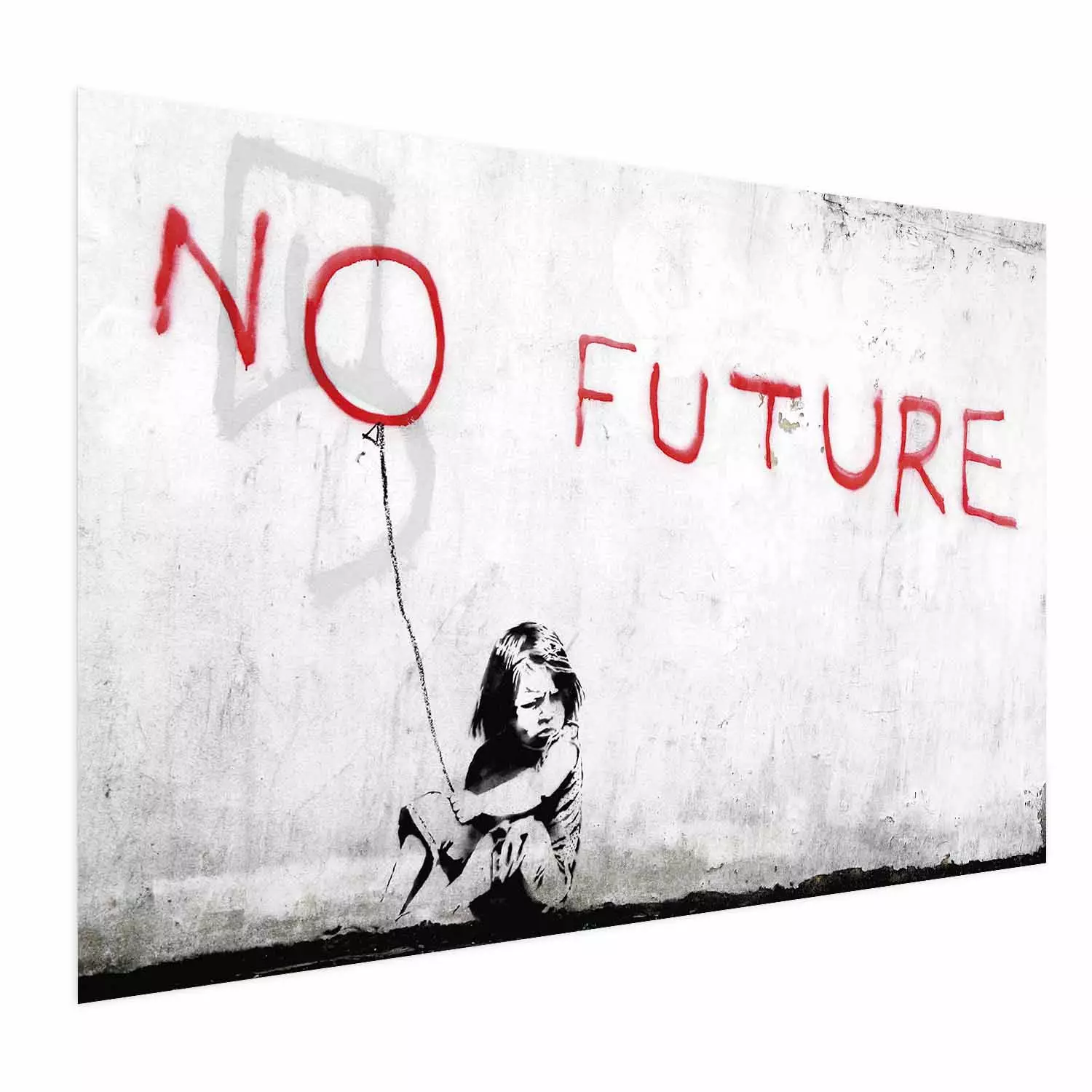 Wall Poster No Future - black and white mural of a girl and red writings