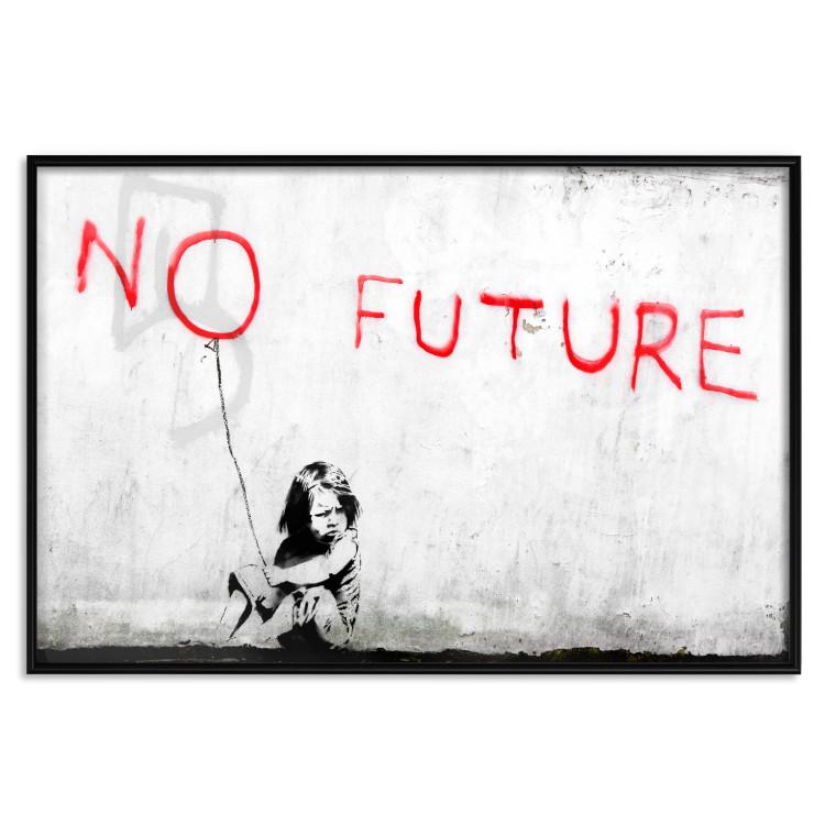 Poster No Future - black and white mural of a girl and red writings