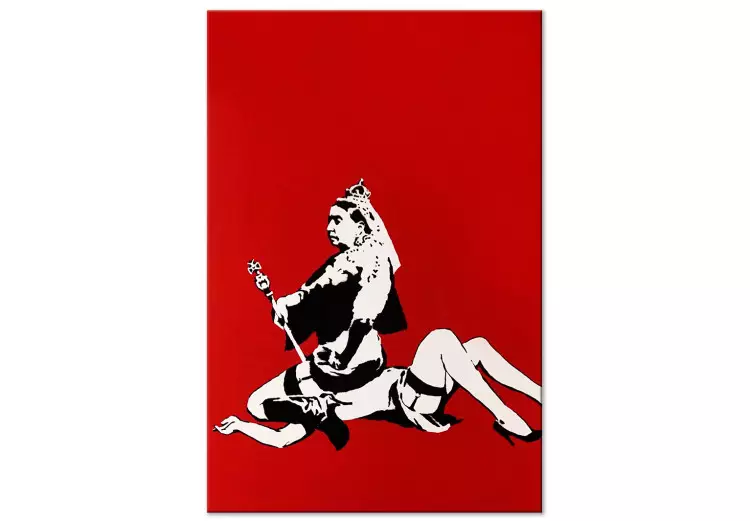 Canvas Banksy's Queen - street art style graphic on red background