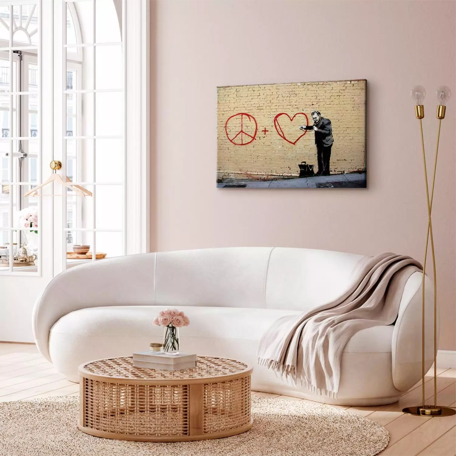Canvas Art Print Peaceful Doctor (Banksy) - street art of a man on a brick wall