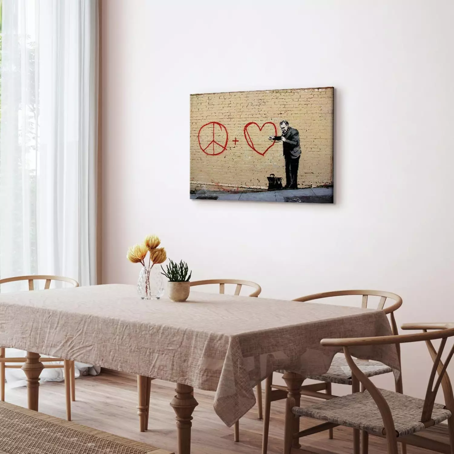 Canvas Art Print Peaceful Doctor (Banksy) - street art of a man on a brick wall