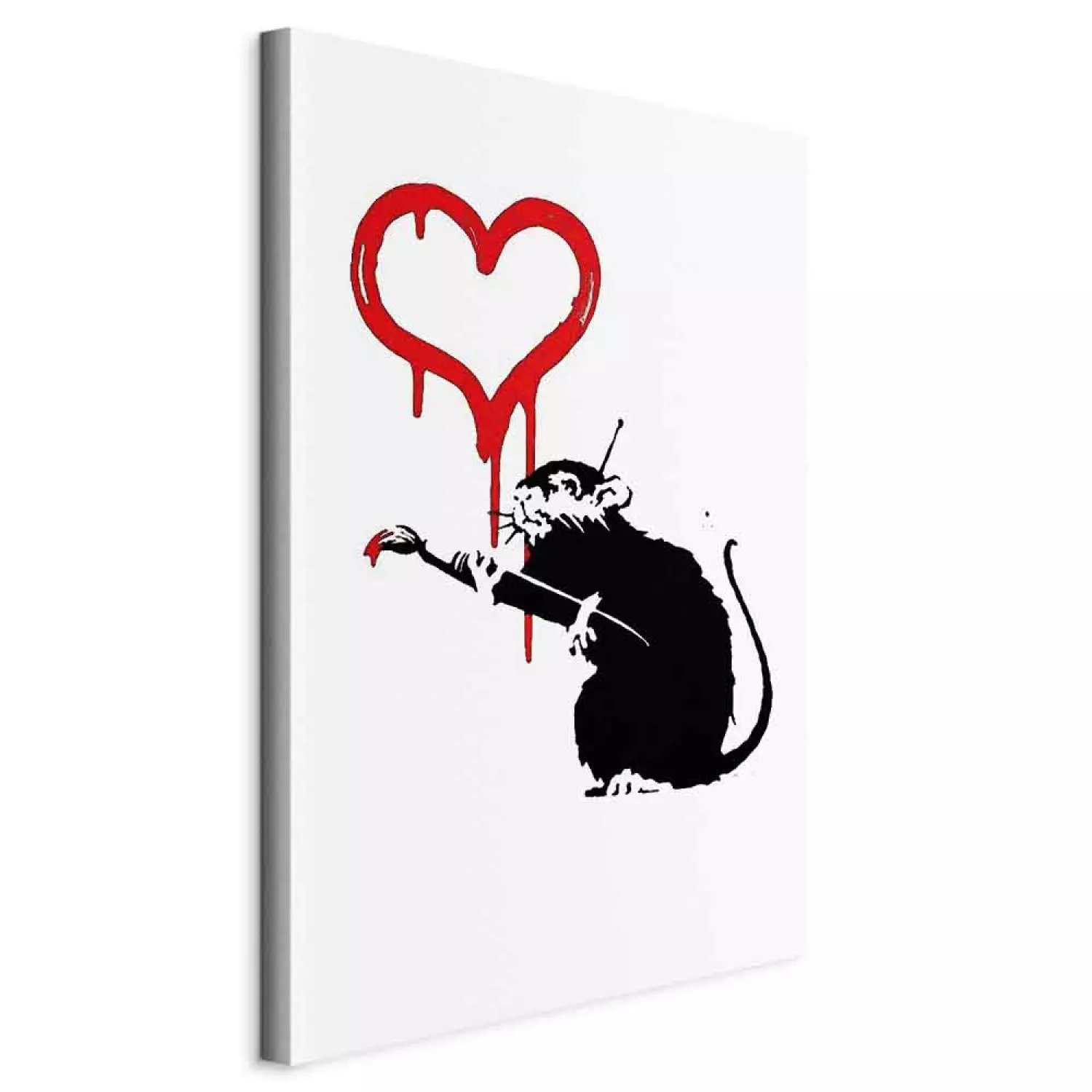 Canvas Art Print Love Rat Vertical - street art of a rat as a heart painter