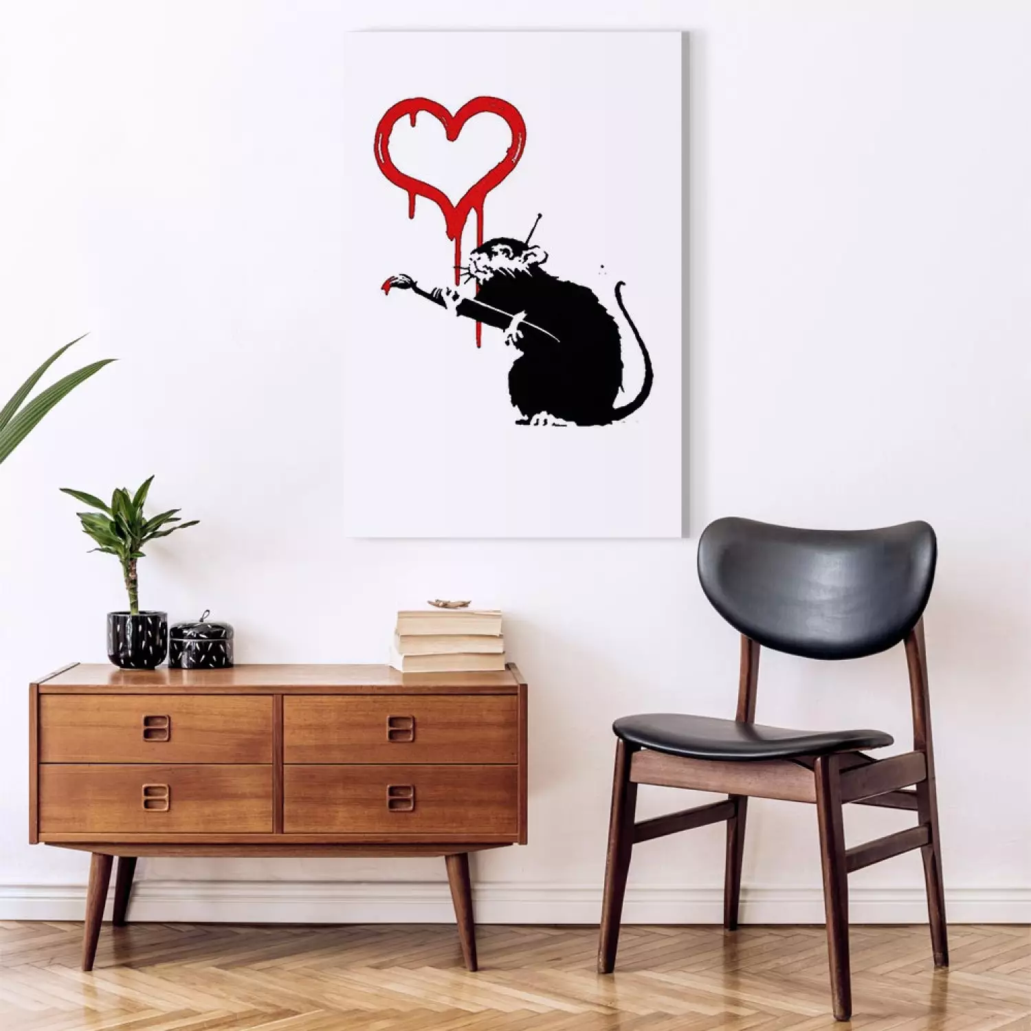 Canvas Art Print Love Rat Vertical - street art of a rat as a heart painter
