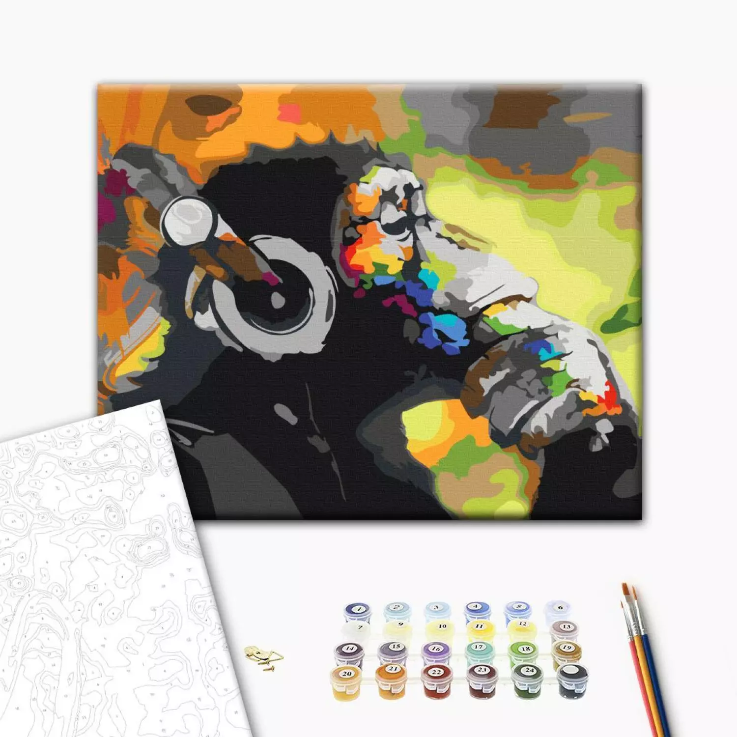 Paint by number Monkey In Headphones (Multi Colour)