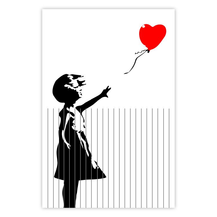Poster Shredded Banksy - black and white girl releasing a red balloon