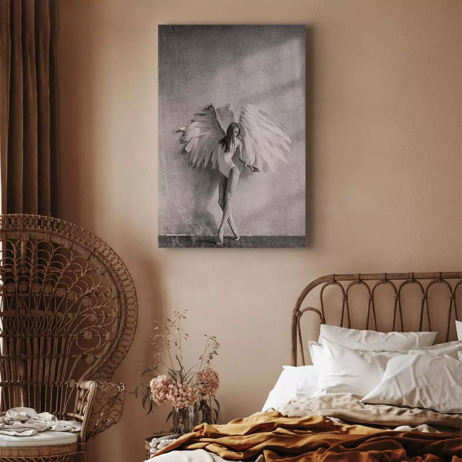 Canvas Winged Vertical - black and white woman with wings