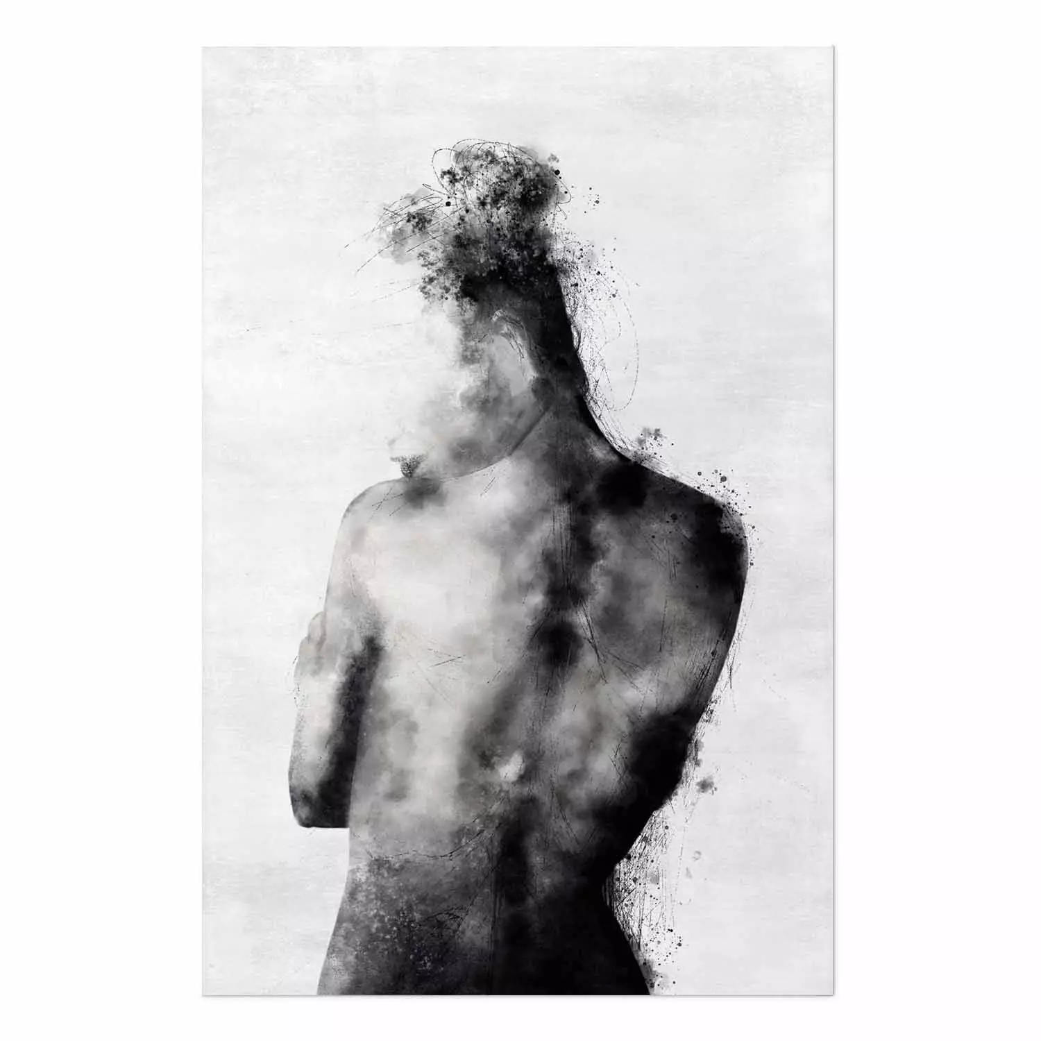 Wall Poster Contemplative - black and abstract silhouette of a figure on a contrasting background