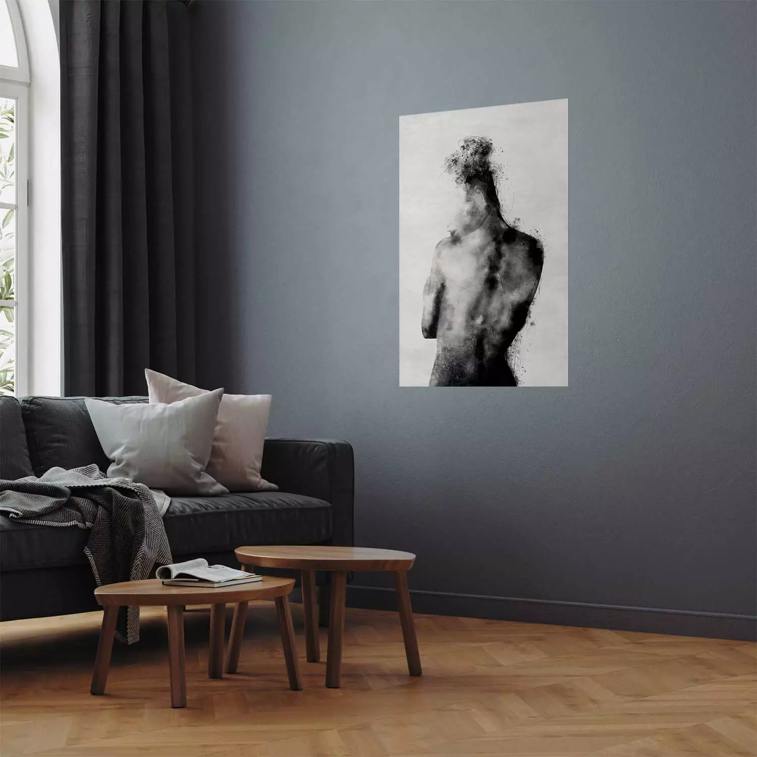 Wall Poster Contemplative - black and abstract silhouette of a figure on a contrasting background