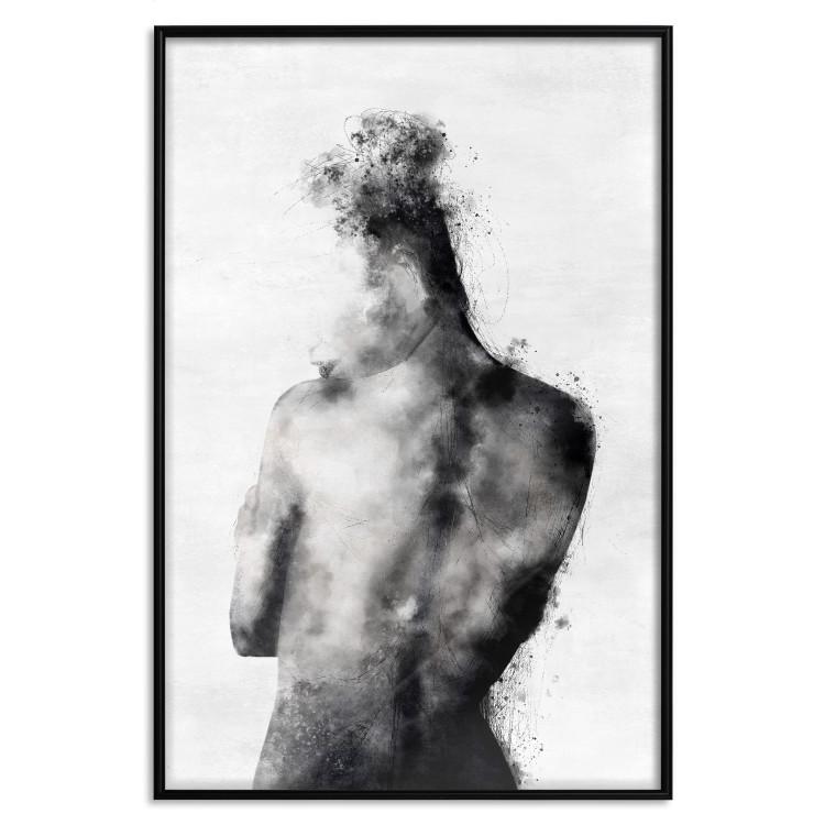 Poster Contemplative - black and abstract silhouette of a figure on a contrasting background