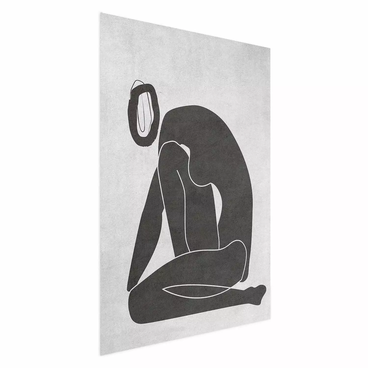 Poster Figure in Contemplation - dark silhouette of a kneeling woman on a gray background