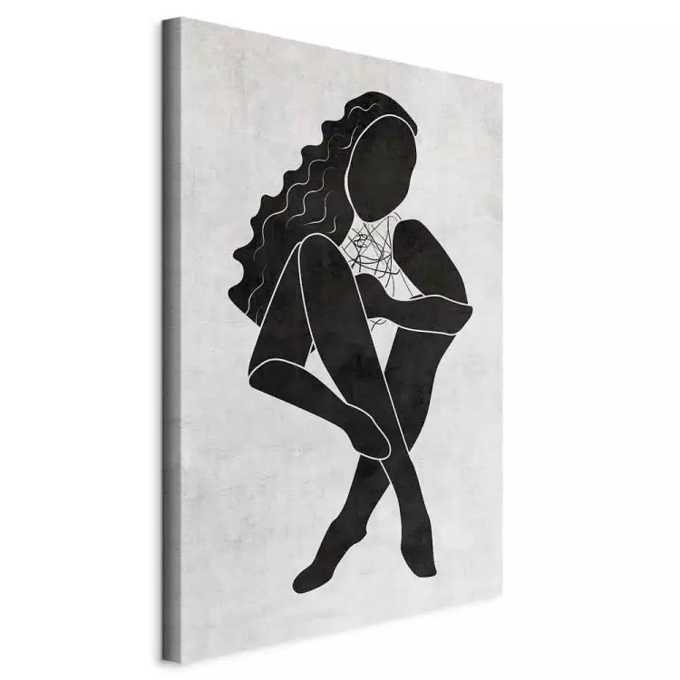 Seated woman figure - black woman silhouette on grey background