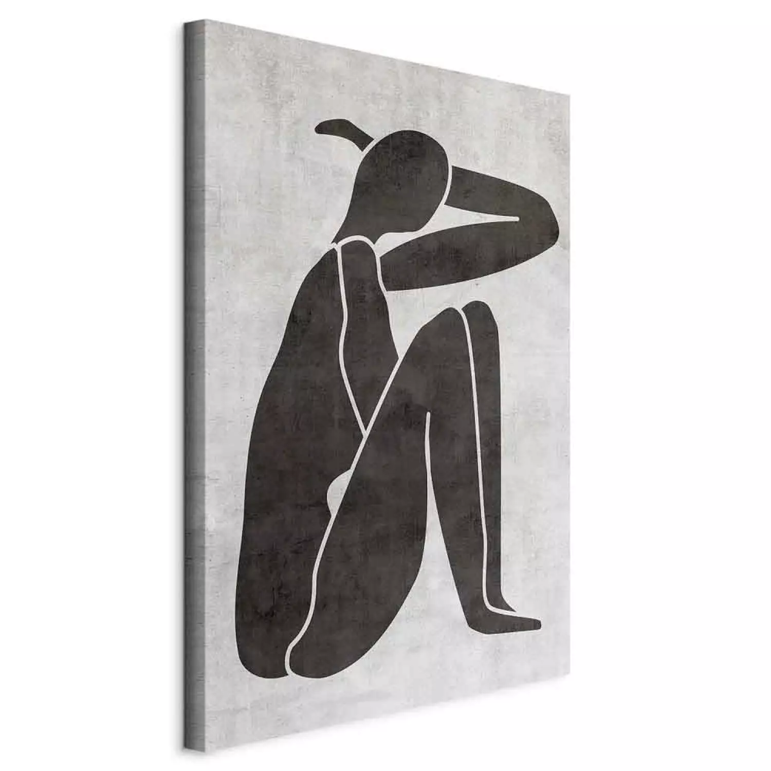 Canvas Pensive woman silhouette - black-white graphic in scandi boho style