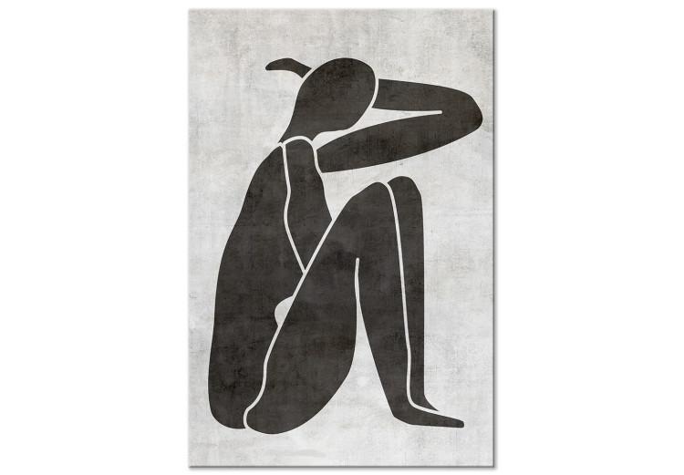 Canvas Pensive woman silhouette - black-white graphic in scandi boho style