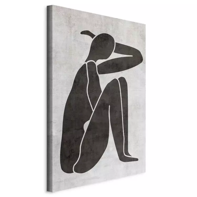 Pensive woman silhouette - black-white graphic in scandi boho style