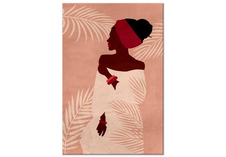 Canvas Relaxing under Palms (1-piece) Vertical - woman on a pink background