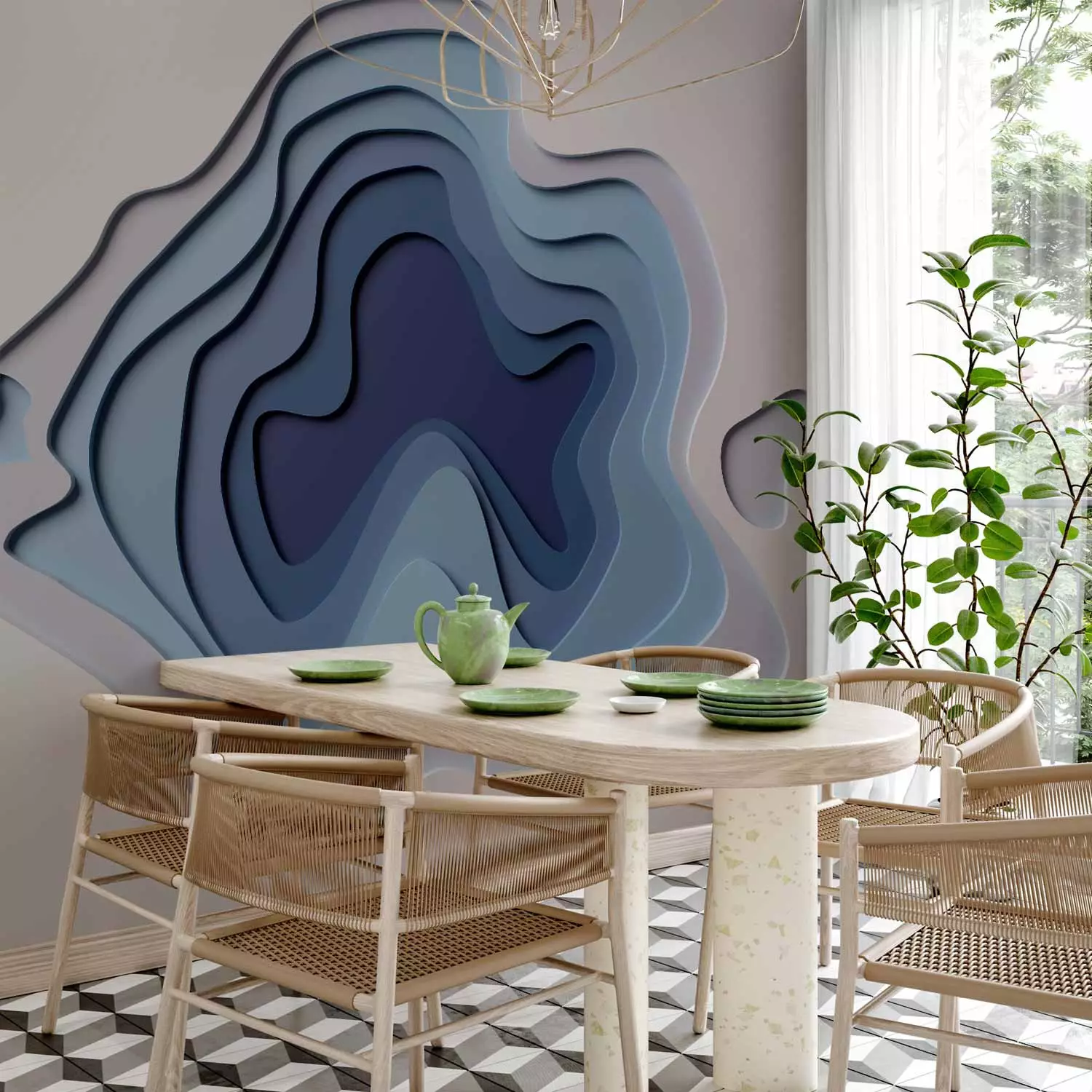 Wall Mural Time - geometric abstraction with layers in blue tones