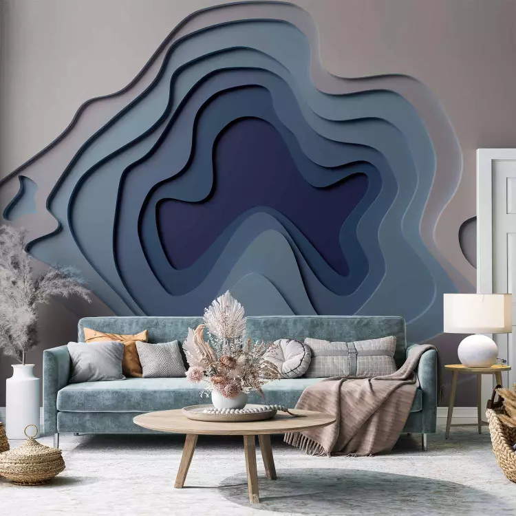 Time - geometric abstraction with layers in blue tones