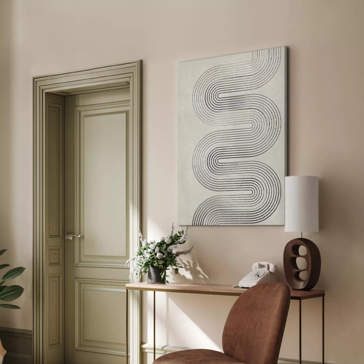 Canvas Art Print Symmetrical black wave - abstraction in grey tones in japandi style