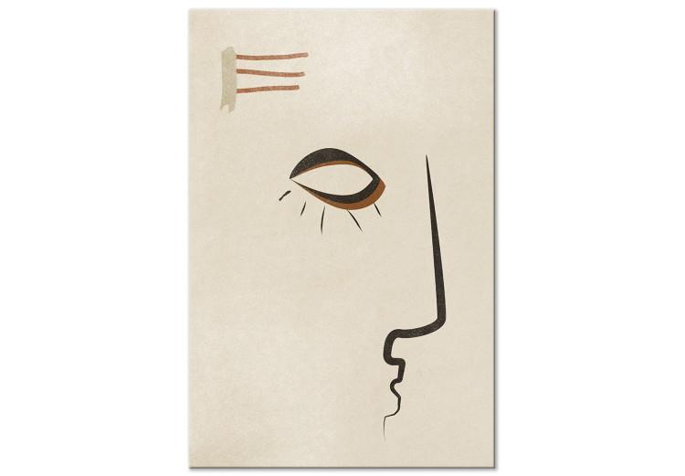 Canvas Face profile - abstract, black sketch on beige background
