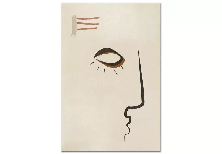 Canvas Face profile - abstract, black sketch on beige background