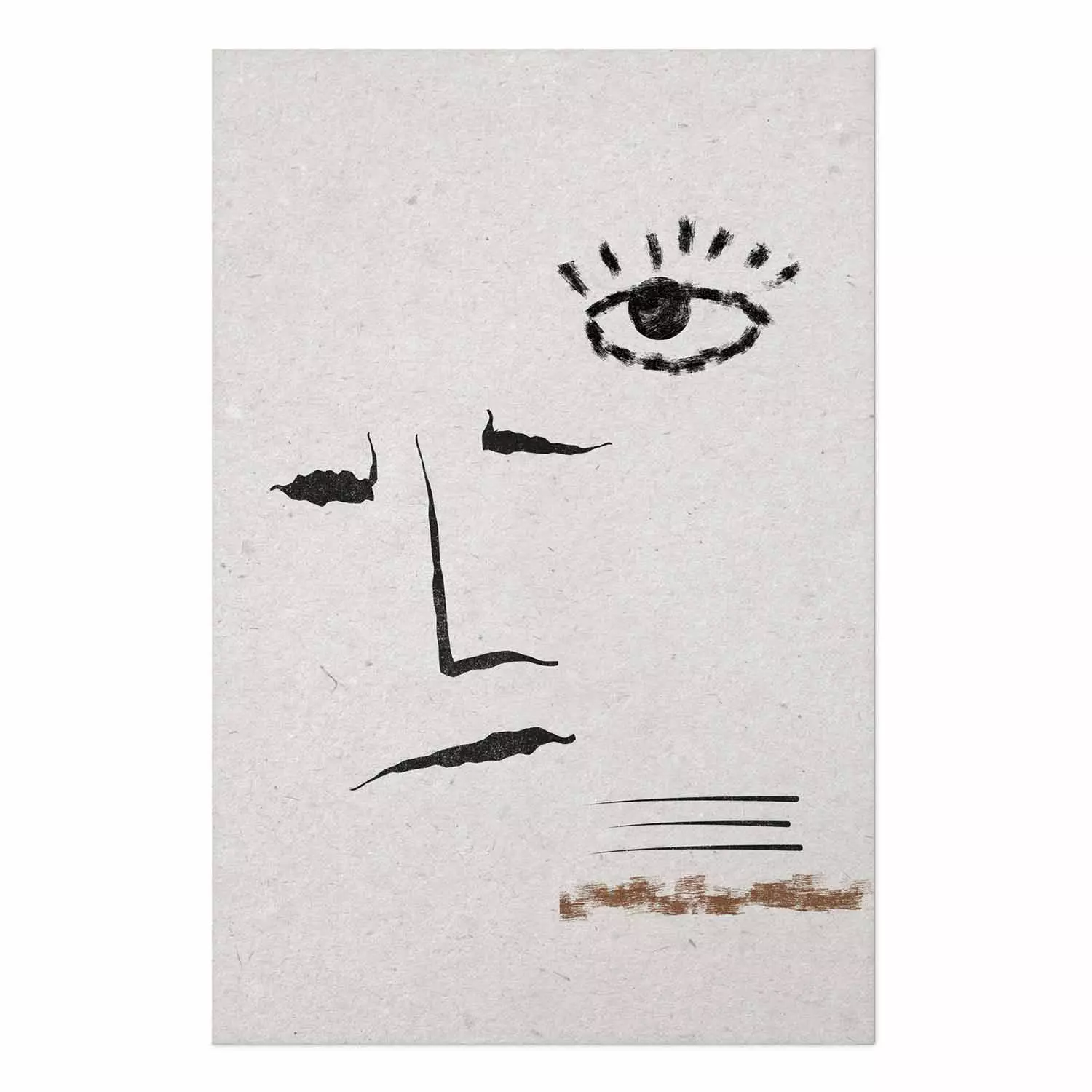 Wall Poster Sketched Smile - abstract black face and eye on a gray background
