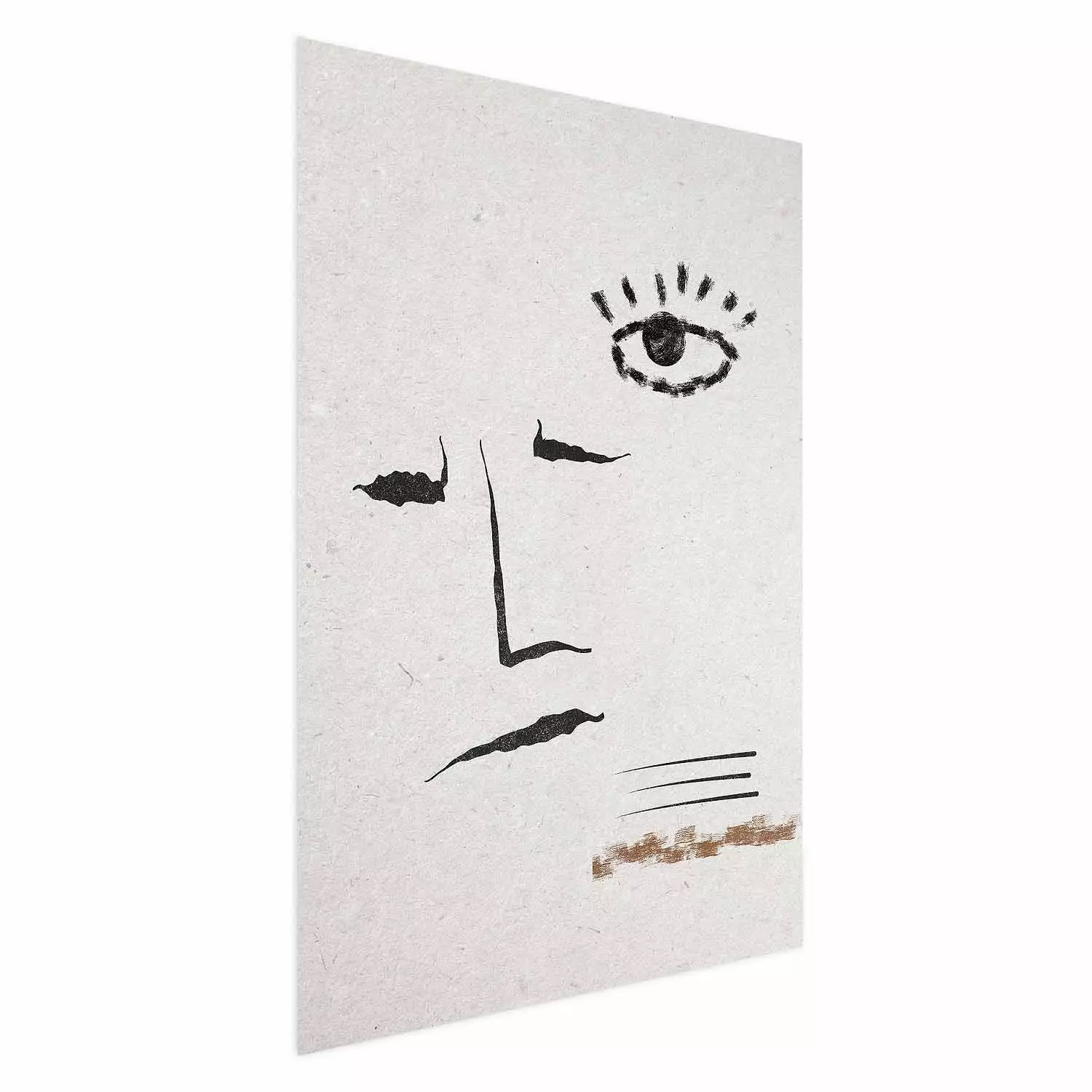 Wall Poster Sketched Smile - abstract black face and eye on a gray background