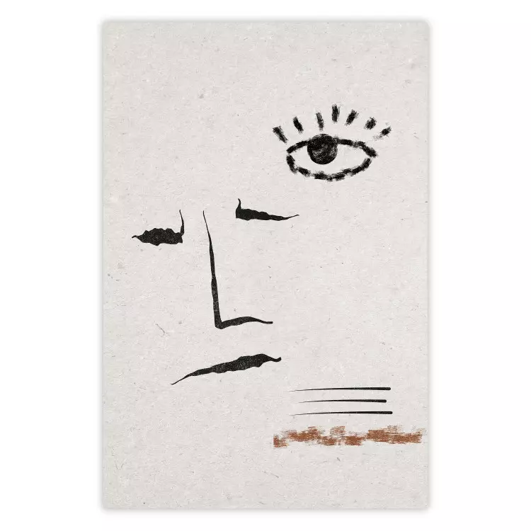 Poster Sketched Smile - abstract black face and eye on a gray background