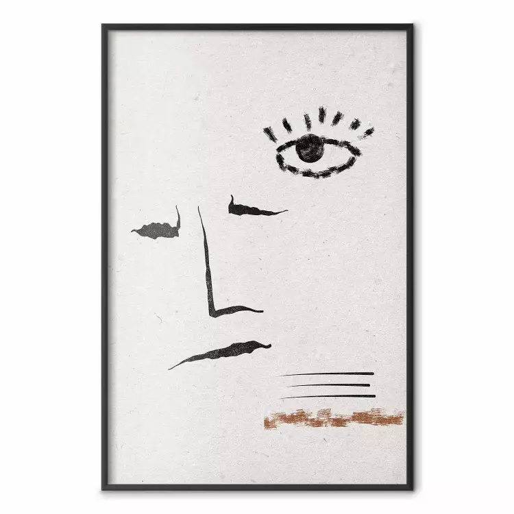 Sketched Smile - abstract black face and eye on a gray background