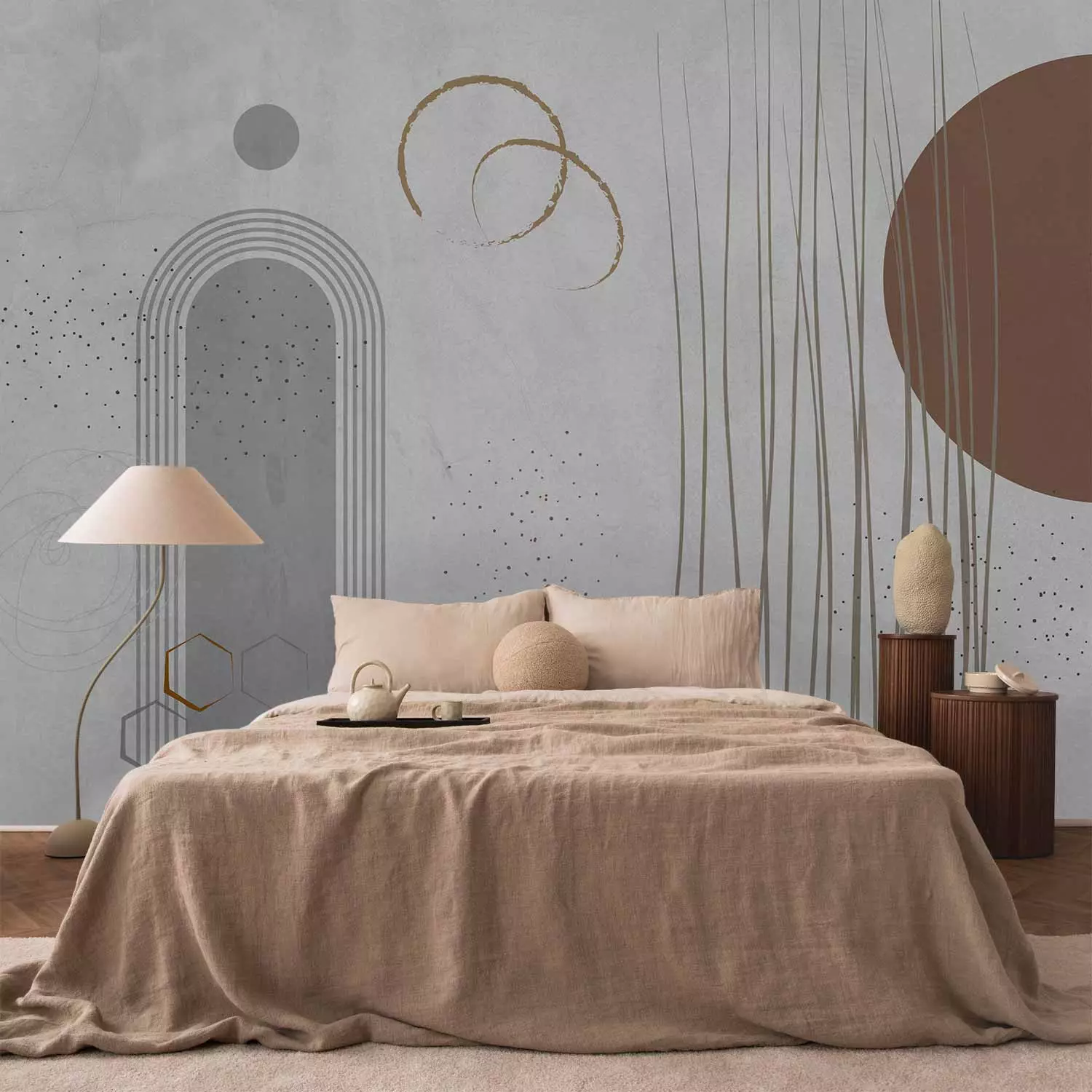 Wall Mural Figures, lines and dots - geometric fantasy in japandi style