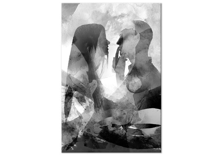 Canvas Love whispers - black and white abstract with two people in love