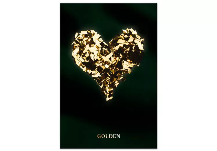 Canvas Heart in gold - heart shape covered with gold on black background