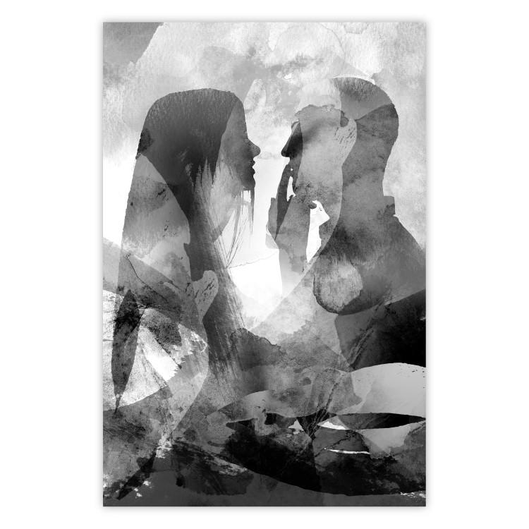 Poster Silent Whispers - black and white couple in an abstract gray composition