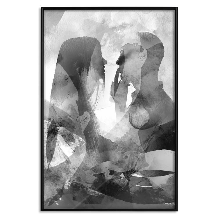 Poster Silent Whispers - black and white couple in an abstract gray composition