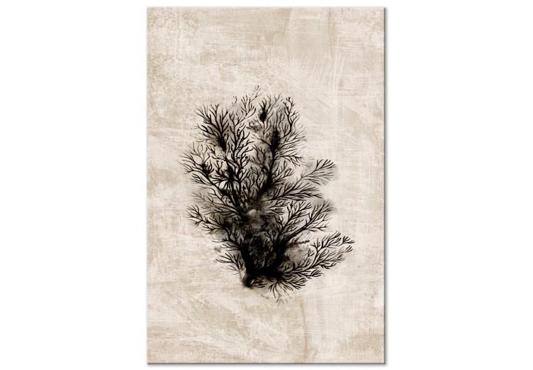 Canvas Underwater Flora - a black plant on a rubbed, bright background