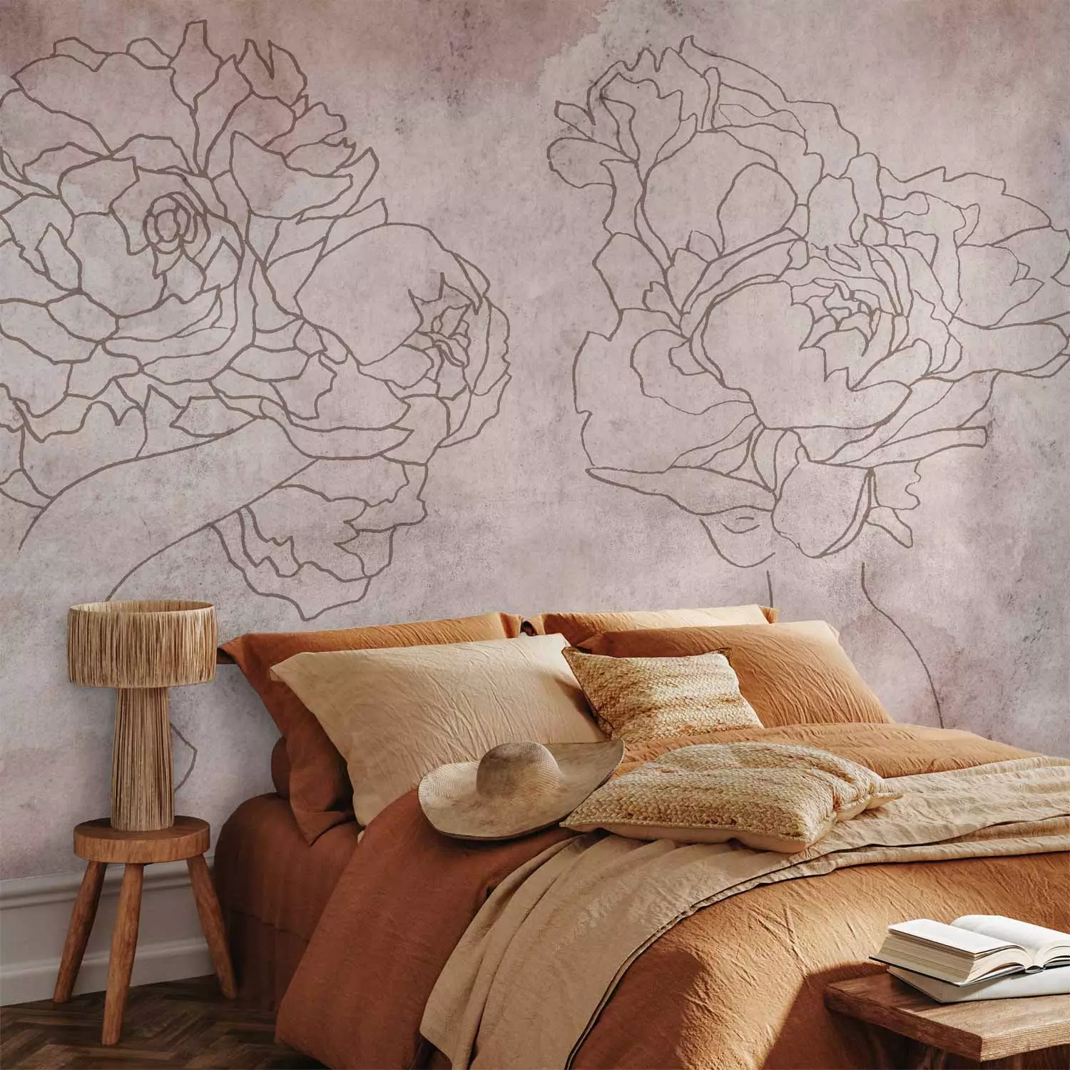 Photo Wallpaper Floristic abstraction - lineart style silhouettes of people with flowers