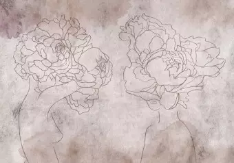 Photo Wallpaper Floristic abstraction - lineart style silhouettes of people with flowers Wallpaper Cropper