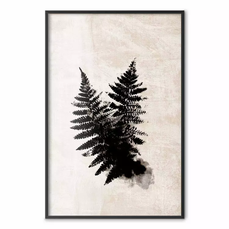 Poster Fern Trace - dark plant composition on a beige textured background