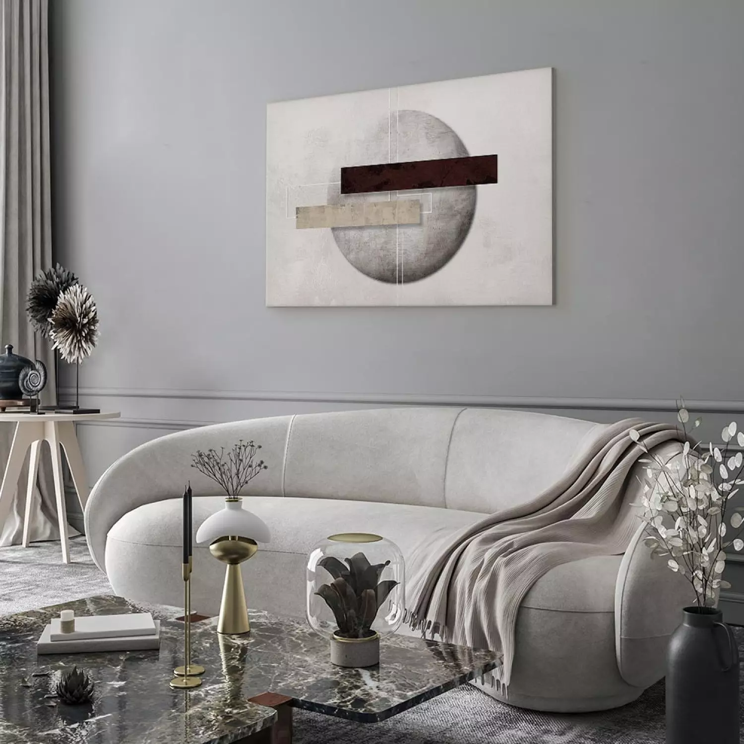 Canvas Print Brutal composition - rectangles on a gray circle background