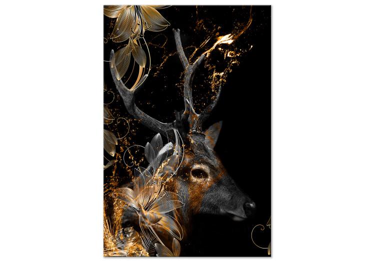 Canvas Holy deer - animal with golden applications on a black background