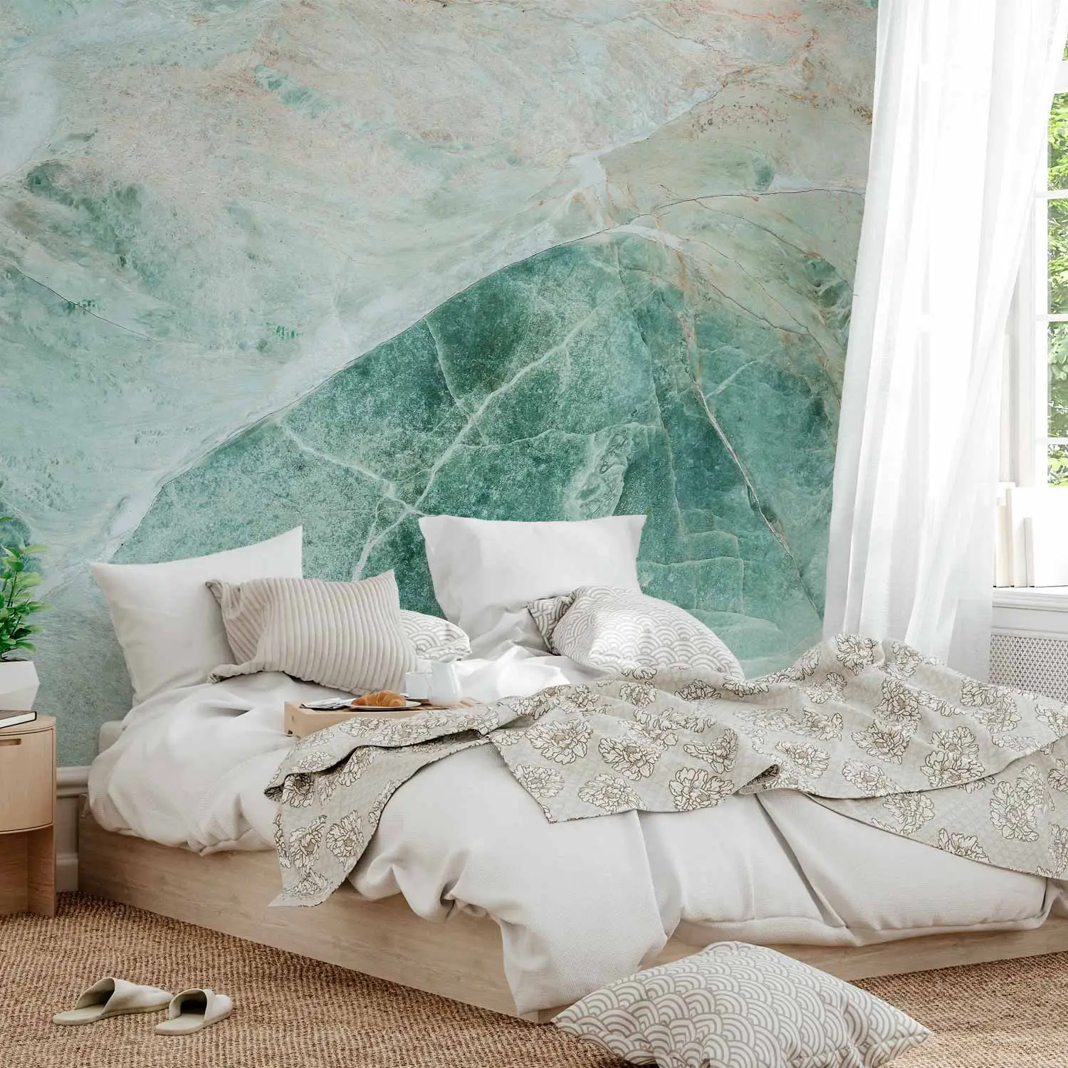 turquoise wallpaper bedroom