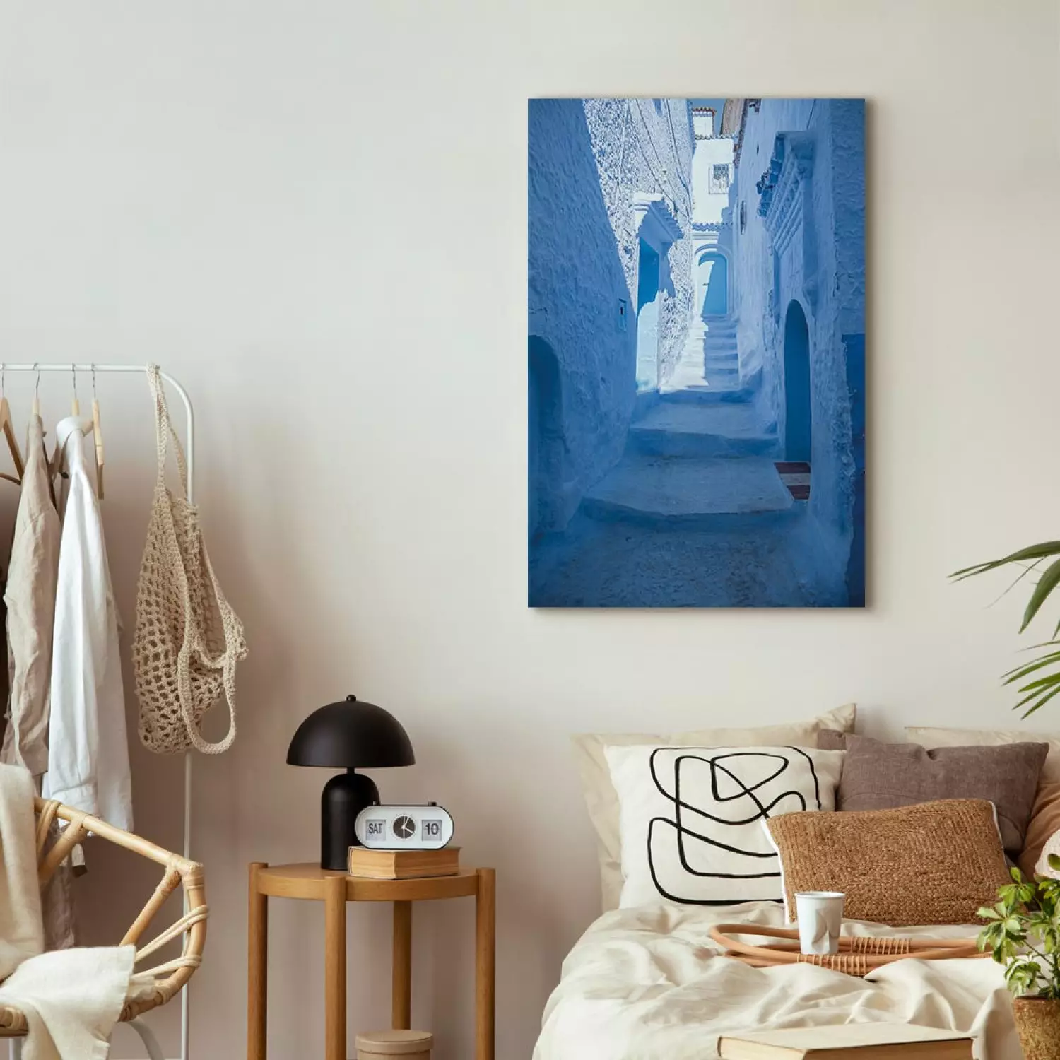 Canvas Print Architecture of Blue Vertical - Arab stairs in Morocco