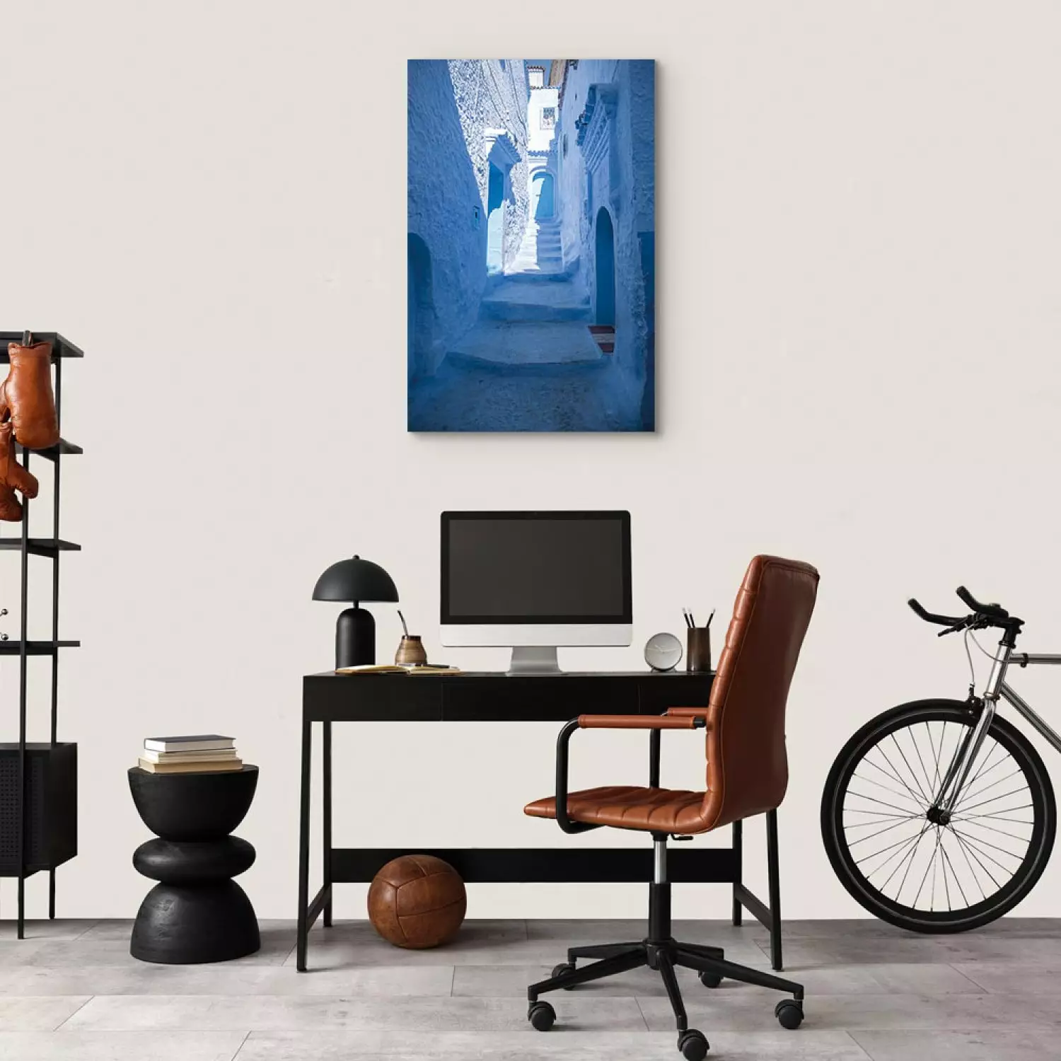 Canvas Print Architecture of Blue Vertical - Arab stairs in Morocco