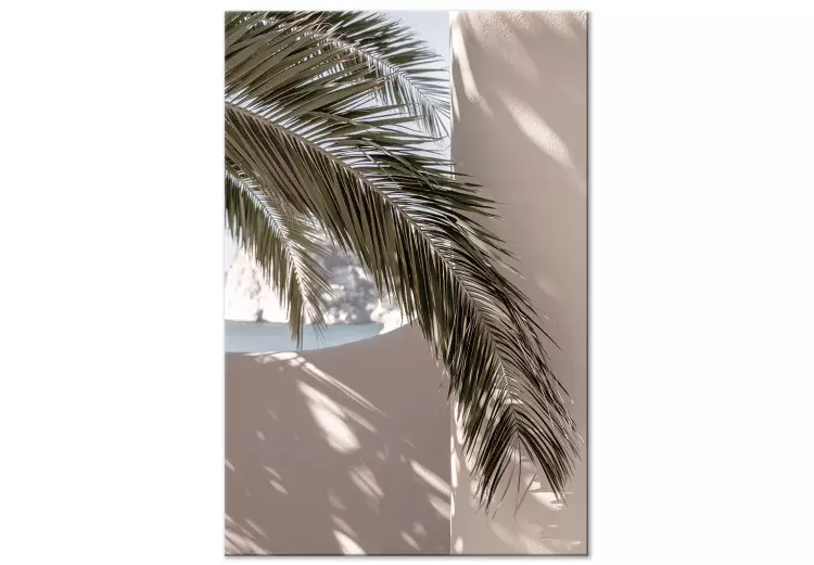 Canvas Terrace with a View (1-piece) Vertical - palm tree leaf in Morocco