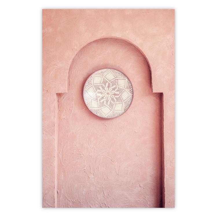 Poster Pink Niche - wall architecture with a hanging decorated circle