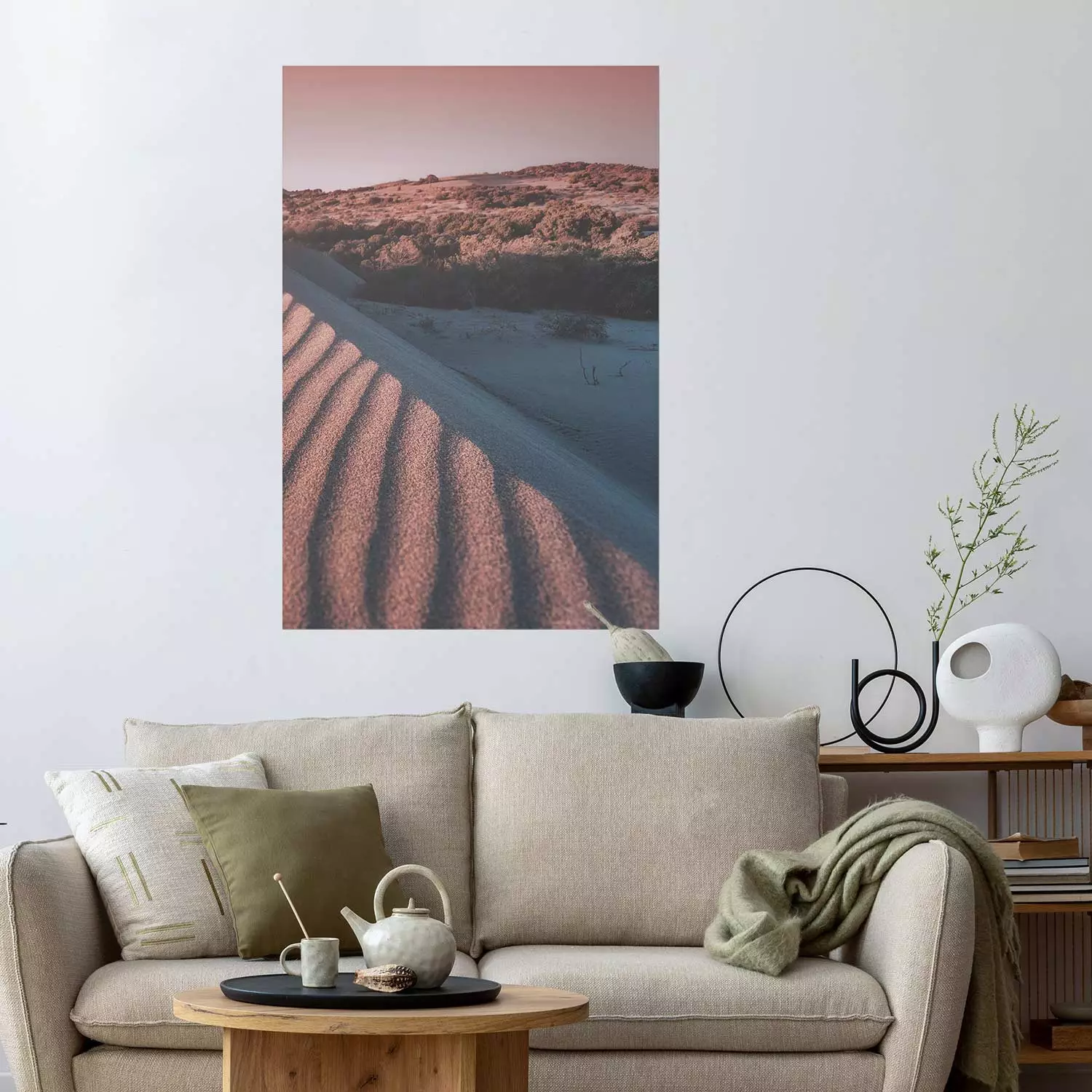 Wall Poster Pink Sands - desert landscape and plants in an orange composition