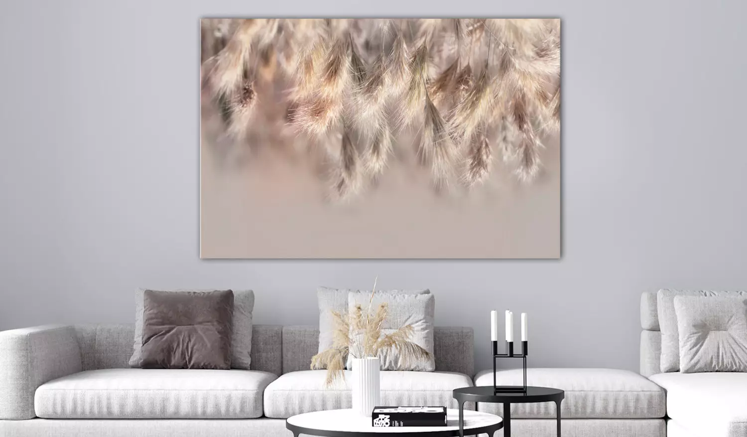 Large canvas print Height of Summer - Close-up of golden-colored grass blades on a light background