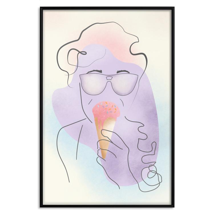 Poster Raspberry Ice Cream - abstract line art of a person in pastel colors