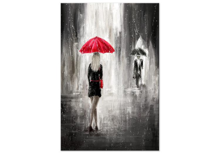 Canvas Rainy Encounter (1-piece) Vertical - landscape of a couple with umbrella