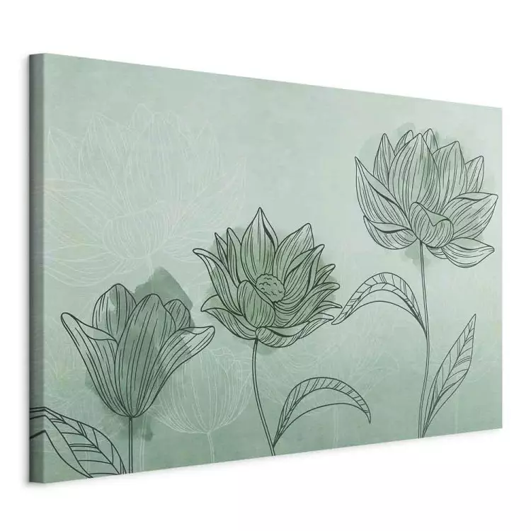 Floral trio - Abstraction with floristic motif on aquamarine