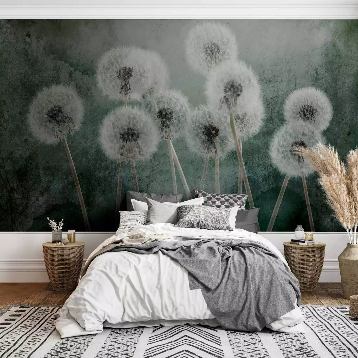 Photo Wallpaper Nature's breeze - floral motif with blowers on a cool background
